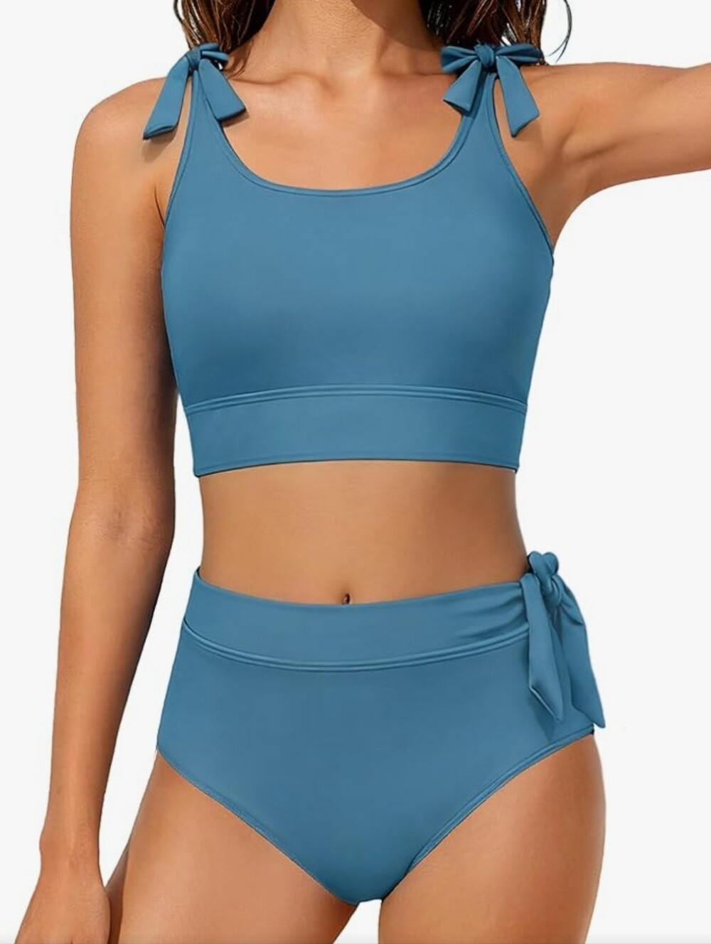 Girl's. Blue Tie-Shoulder High-Waist Bikini Set. Size 13/14 Years. NWOT.